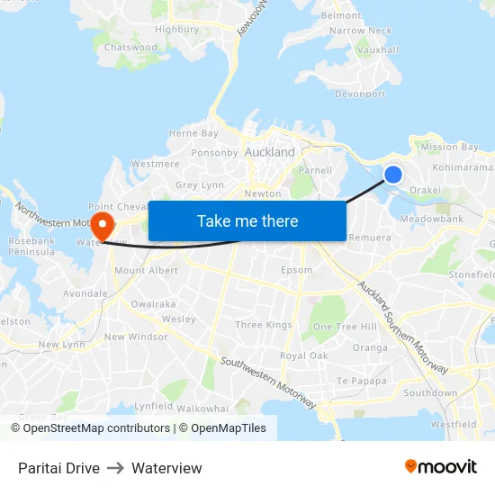 Paritai Drive to Waterview map