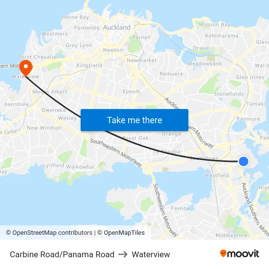 Carbine Road/Panama Road to Waterview map