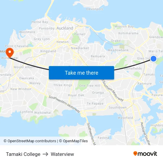 Tamaki College to Waterview map