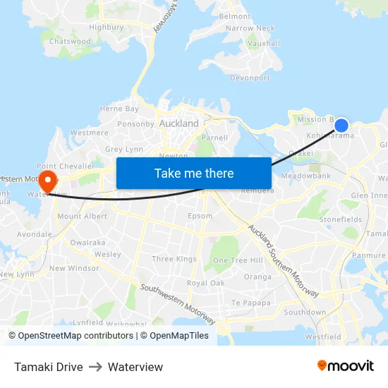 Tamaki Drive to Waterview map