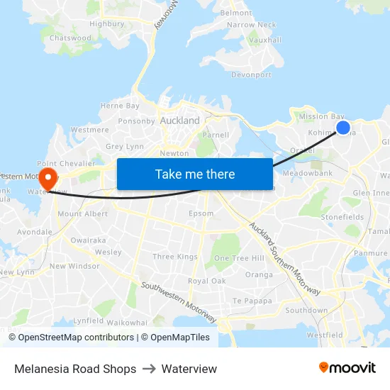 Melanesia Road Shops to Waterview map