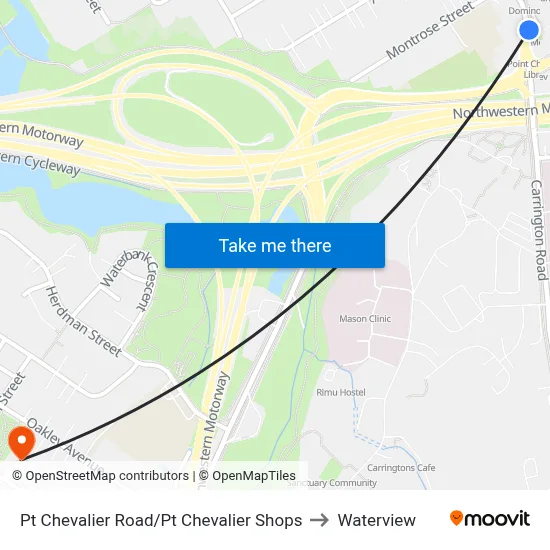 Pt Chevalier Road/Pt Chevalier Shops to Waterview map