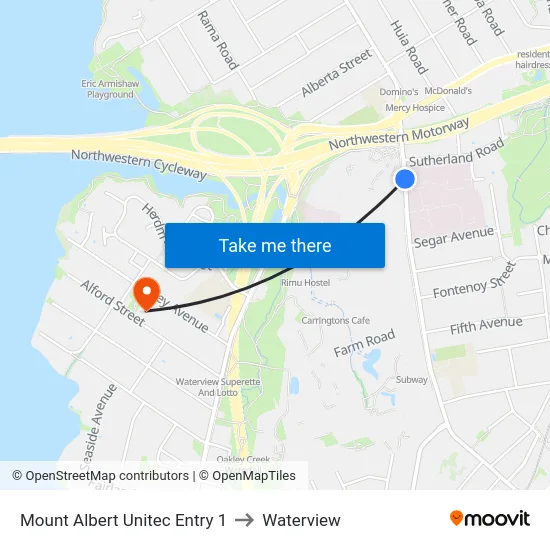 Mount Albert Unitec Entry 1 to Waterview map