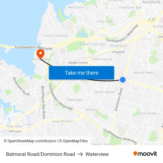 Balmoral Road/Dominion Road to Waterview map
