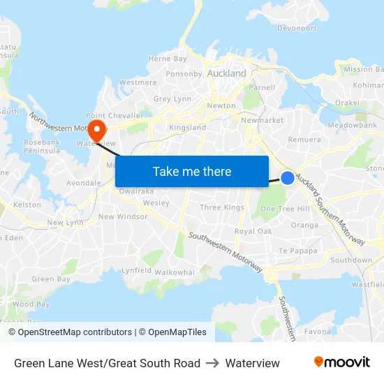 Green Lane West/Great South Road to Waterview map