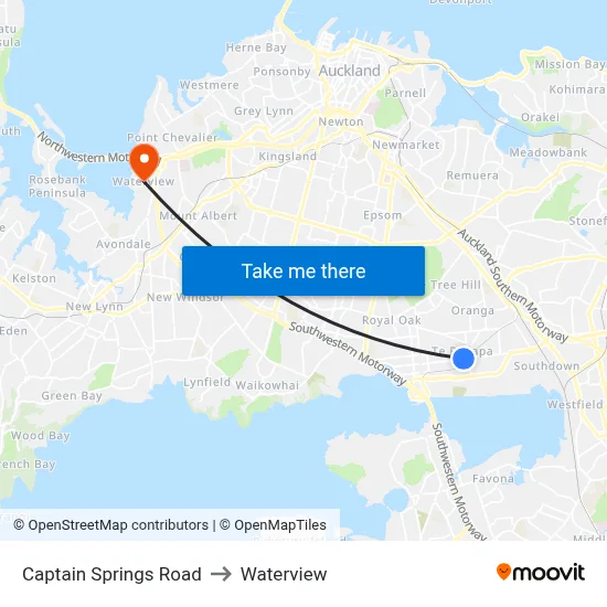 Captain Springs Road to Waterview map