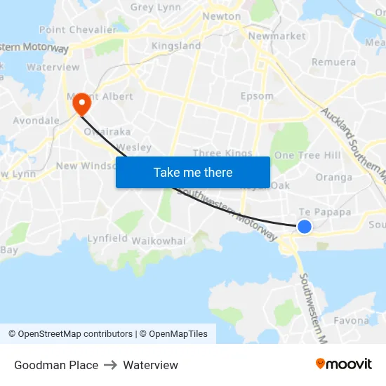 Goodman Place to Waterview map
