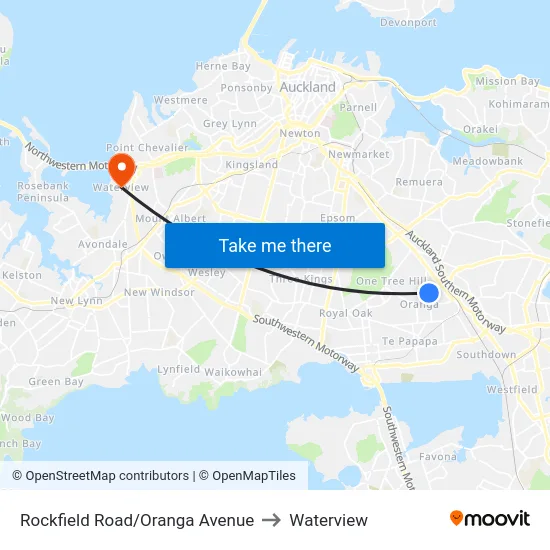Rockfield Road/Oranga Avenue to Waterview map
