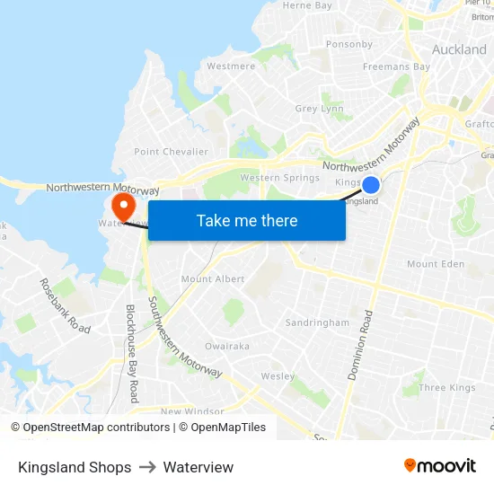 Kingsland Shops to Waterview map