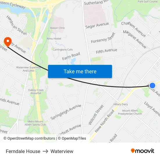 Ferndale House to Waterview map