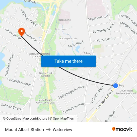 Mount Albert Station to Waterview map