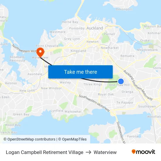 Logan Campbell Retirement Village to Waterview map