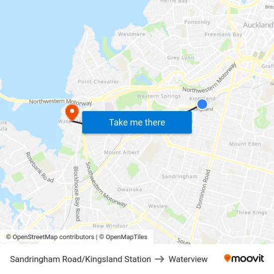 Sandringham Road/Kingsland Station to Waterview map