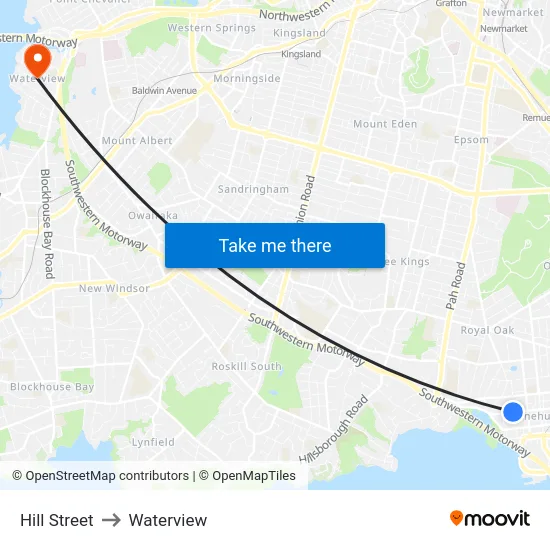 Hill Street to Waterview map