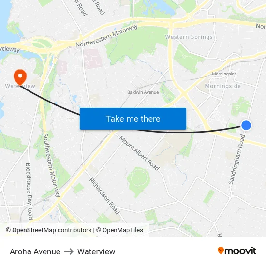 Aroha Avenue to Waterview map