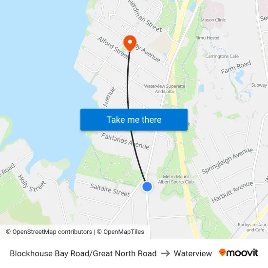 Blockhouse Bay Road/Great North Road to Waterview map