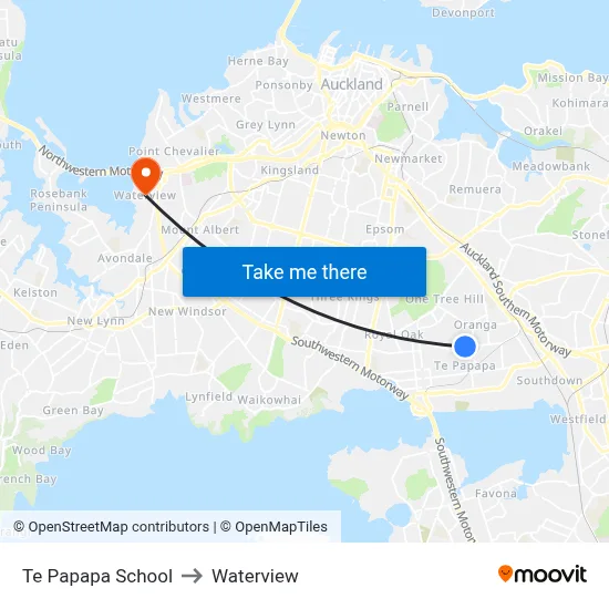 Te Papapa School to Waterview map