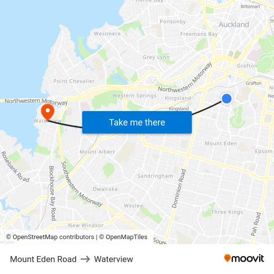 Mount Eden Road to Waterview map