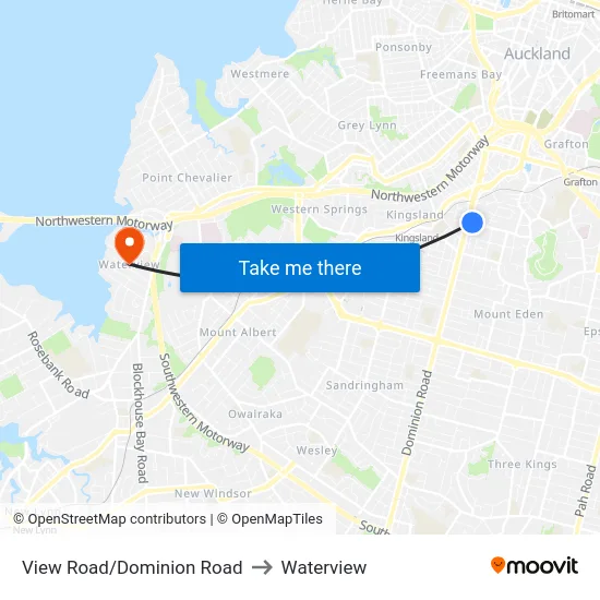 View Road/Dominion Road to Waterview map