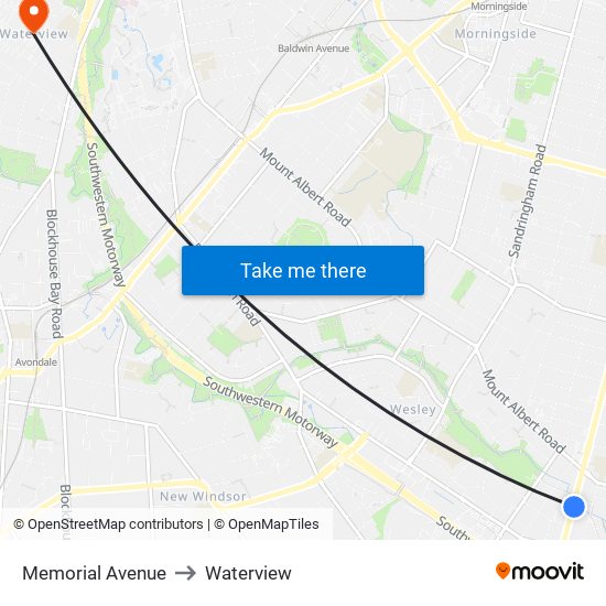 Memorial Avenue to Waterview map