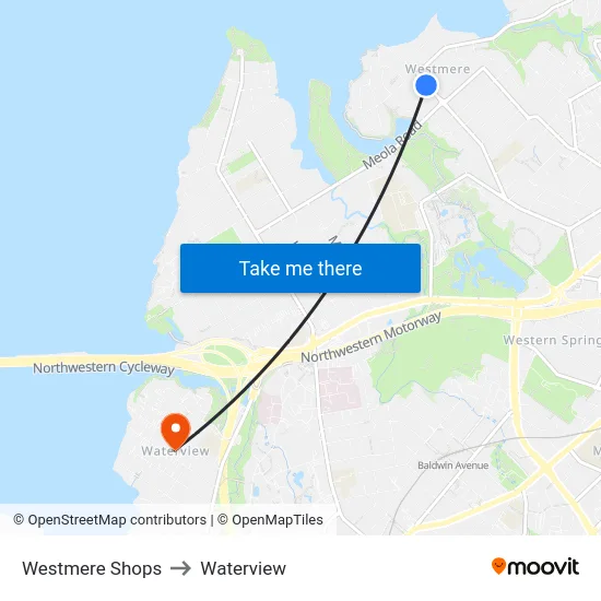 Westmere Shops to Waterview map