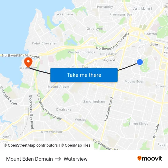 Mount Eden Domain to Waterview map