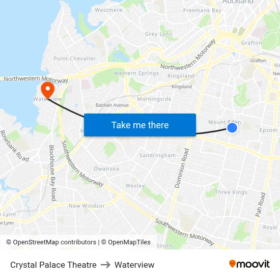 Crystal Palace Theatre to Waterview map