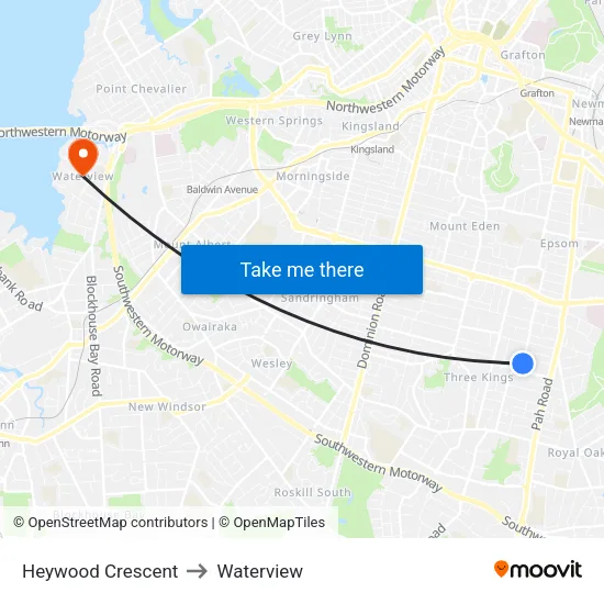 Heywood Crescent to Waterview map