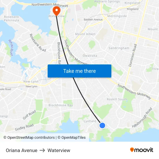 Oriana Avenue to Waterview map