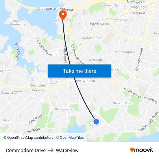 Commodore Drive to Waterview map