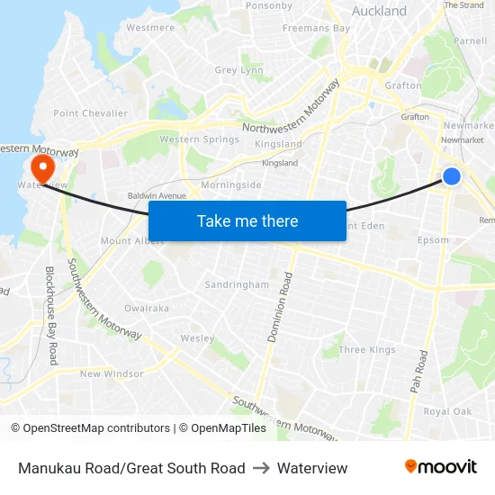 Manukau Road/Great South Road to Waterview map