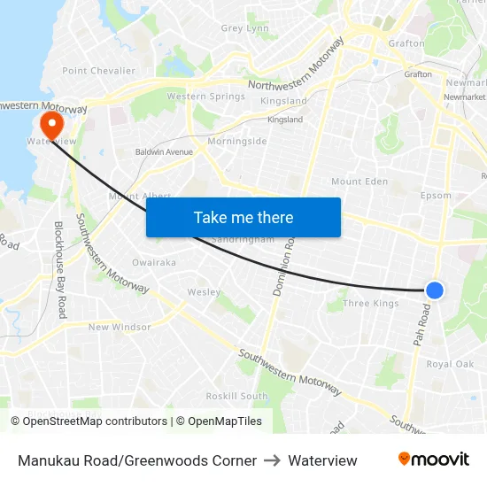 Manukau Road/Greenwoods Corner to Waterview map