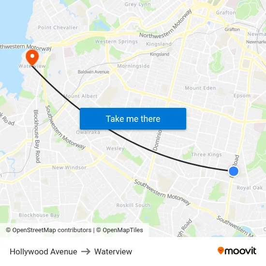 Hollywood Avenue to Waterview map