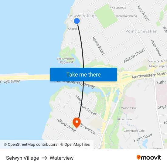 Selwyn Village to Waterview map