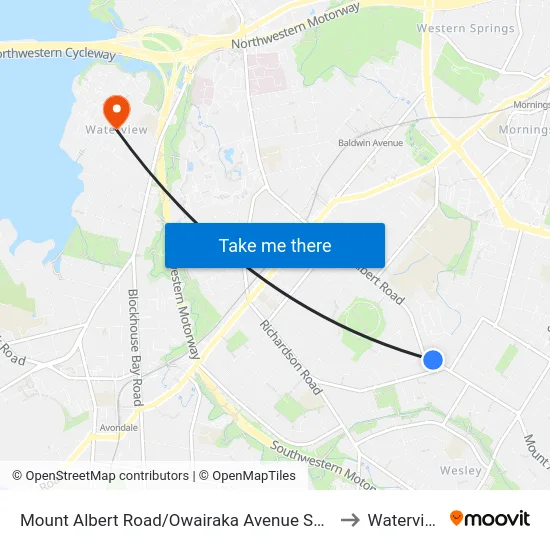 Mount Albert Road/Owairaka Avenue Shops to Waterview map