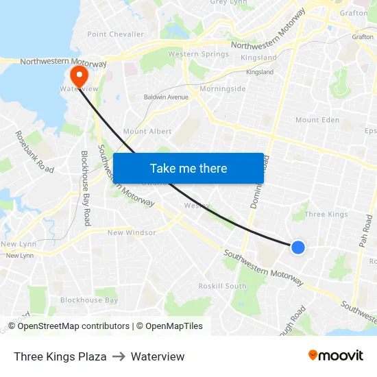 Three Kings Plaza to Waterview map