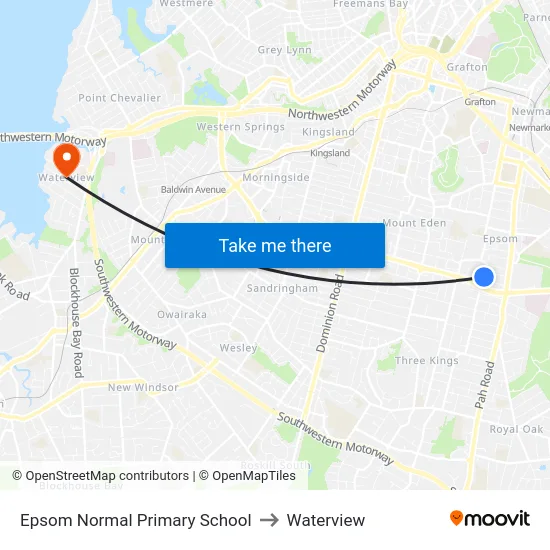 Epsom Normal Primary School to Waterview map