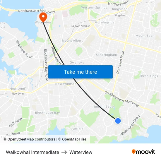 Waikowhai Intermediate to Waterview map
