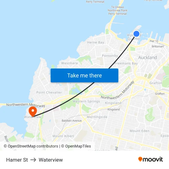Hamer St to Waterview map