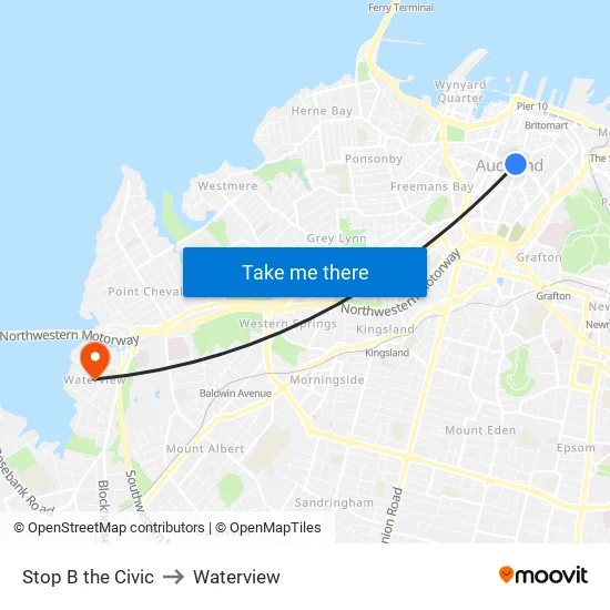 Stop B the Civic to Waterview map
