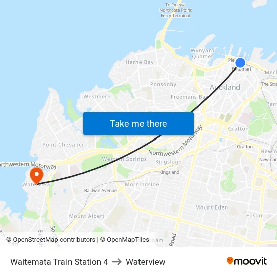 Waitemata Train Station 4 to Waterview map