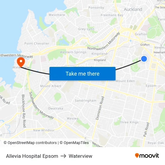 Allevia Hospital Epsom to Waterview map