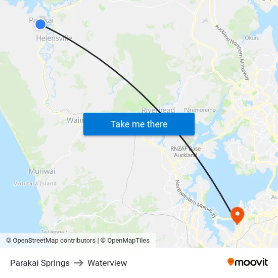 Parakai Springs to Waterview map