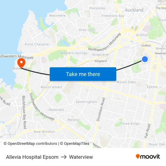 Allevia Hospital Epsom to Waterview map