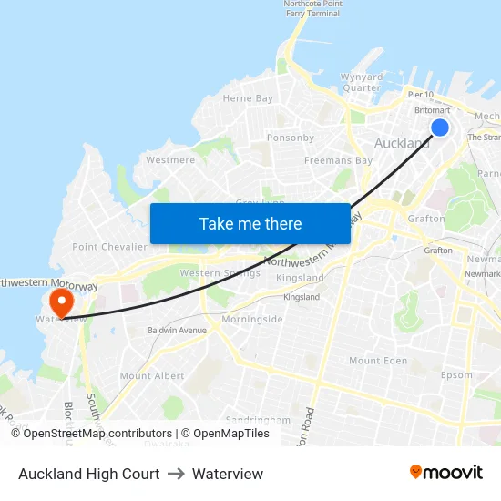 Auckland High Court to Waterview map