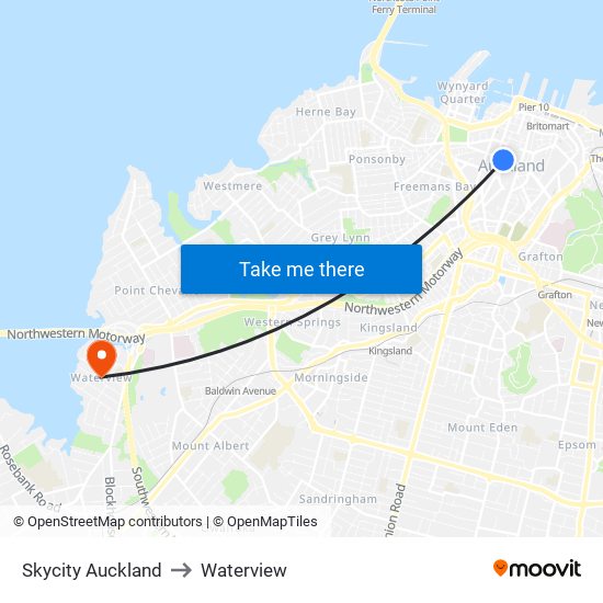 Skycity Auckland to Waterview map