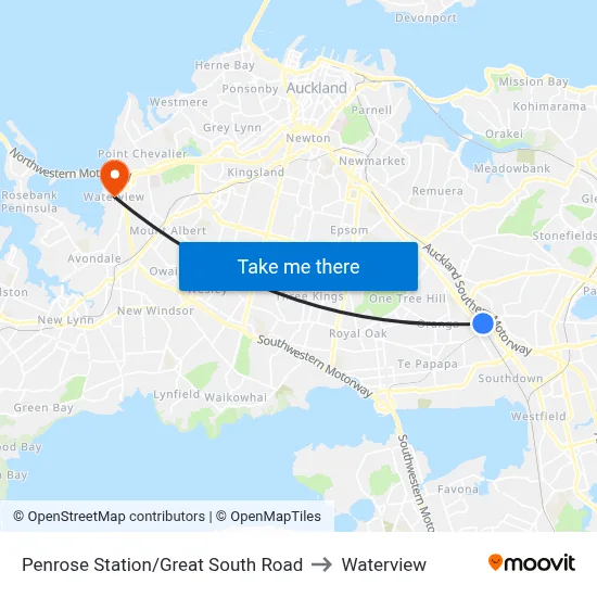 Penrose Station/Great South Road to Waterview map