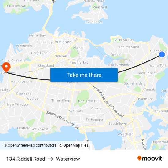 134 Riddell Road to Waterview map