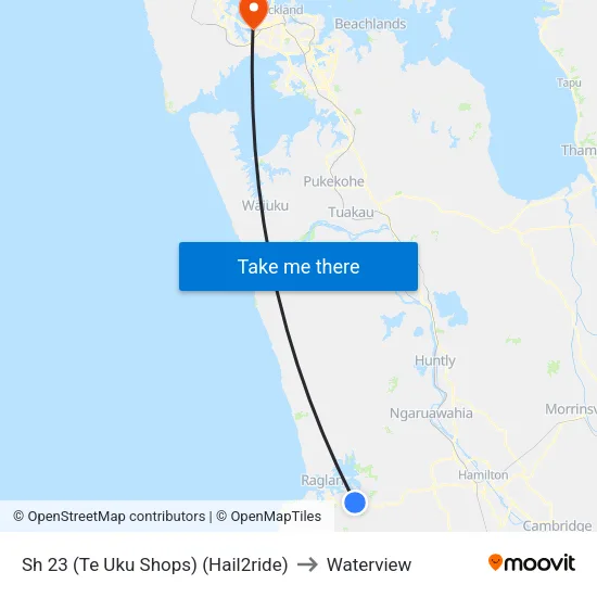 Sh 23, Te Uku (Shops) (Hail2ride) to Waterview map