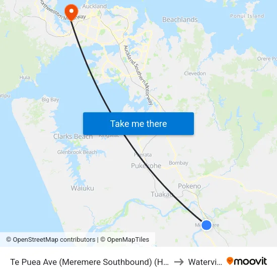 Te Puea Ave, Meremere (Southbound) (Hail2ride) to Waterview map